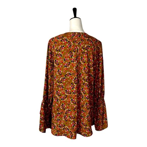 Cabi Blouse Burnished V-neck Bell Sleeve Brown Pink Floral Women’s Size Large - Picture 4 of 14
